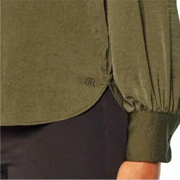 Banana Republic olive green long sleeve satin pullover Sz. M - Picture 4 of 9